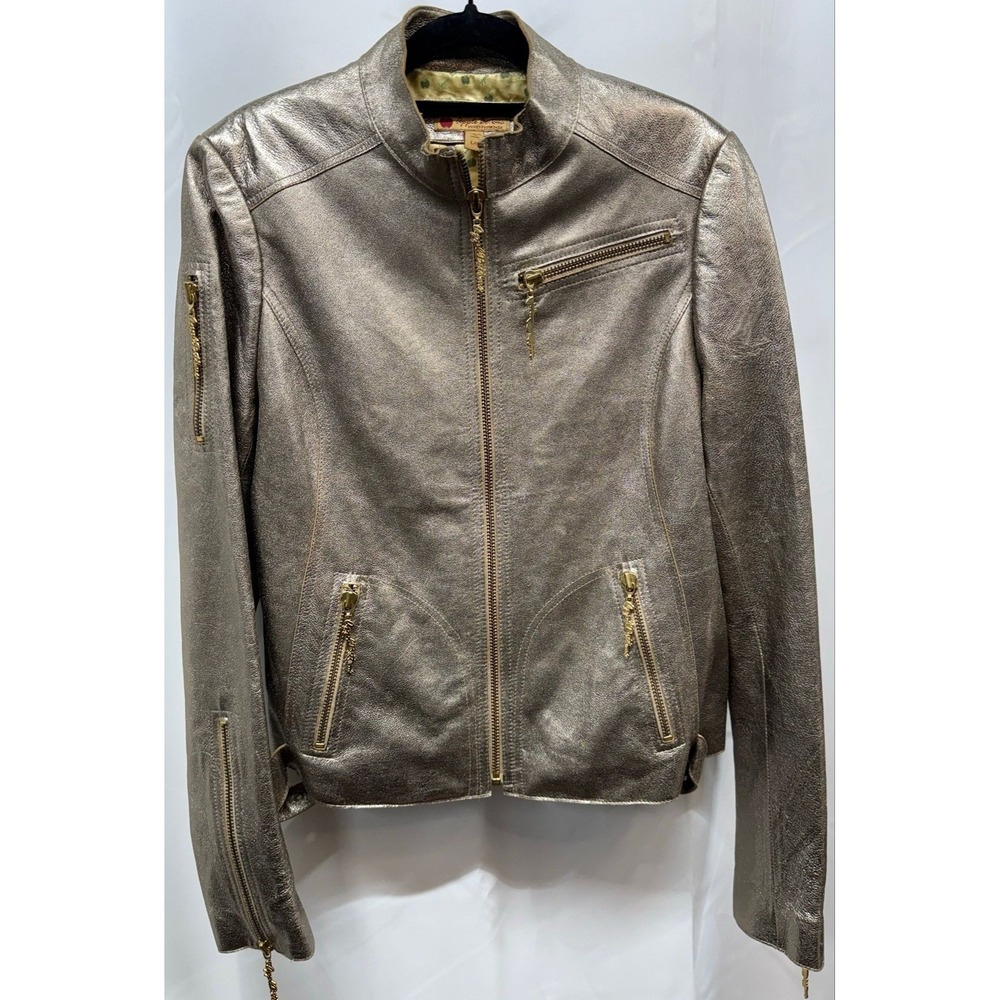 Y2K Apple Bottoms Gold Leather Jacket‎ W/ Gold Hardware Juniors Sz Large